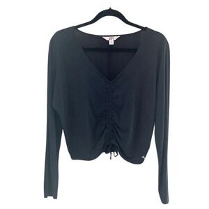 JoyLab Black L/S Active Cinch Medium Drawstring Front Athleisure Workout Top